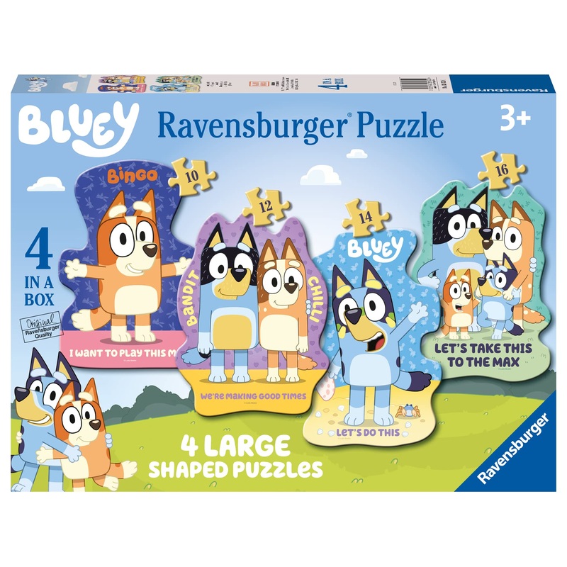 Ravensburger Bluey Toys - 4 Large Shaped Jigsaw Puzzles (10, 12, 14, 16 Pieces) - Age 3 Years Up - Gifts For Kids