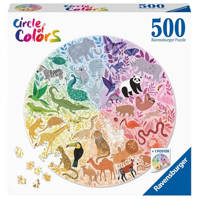 Ravensburger Circle Of Colors: Animals 500 Piece Round Jigsaw Puzzle | Uniquely Crafted Pieces | Softclick Technology | Engaging Artwork | Certified By The Forest Stewardship Council