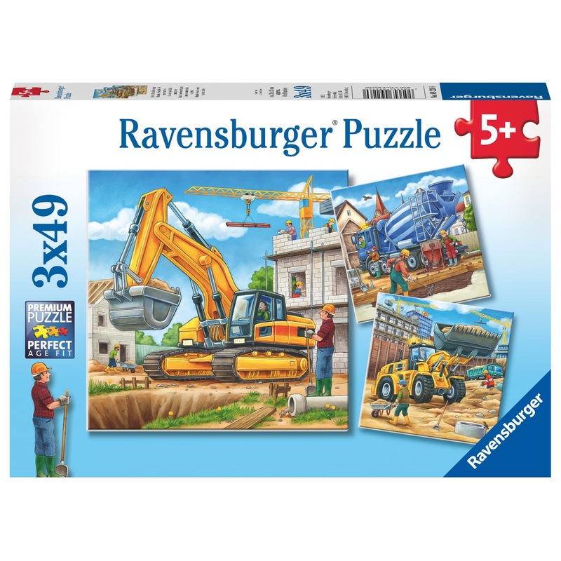 Ravensburger Large Construction Vehicles 3X49 Piece Jigsaw Puzzle Set Forkids - | Unique Piece Design | Anti-Glare Surface | Skill-Building, Fun Activity | Amazon Exclusive