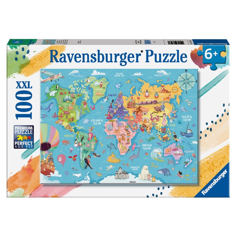 Ravensburger Map Of The World 100 Piece Xxl Jigsaw Puzzle Forkids - | Unique Piece Design | Anti-Glare Surface | Skill-Building, Fun Activity | Amazon Exclusive