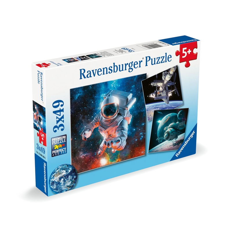 Ravensburger - Puzzle Space Adventures, Astronaut, Space Rockets, Children'S Puzzle, 3 Puzzles Of 49 Pieces, Puzzle For Children +5 Years, Puzzle Size 21X21Cm, 12000860