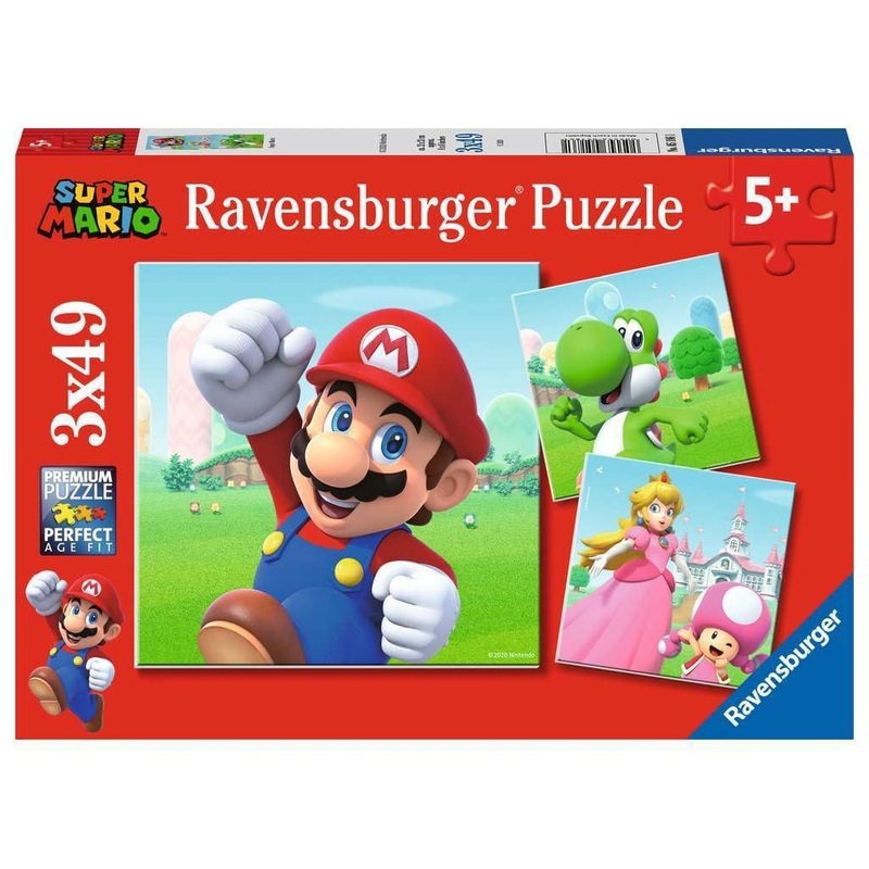 Ravensburger - Super Mario Puzzle, Gift Idea For Children 5+ Years, Educational And Stimulating Game, 3 Puzzles Of 49 Pieces