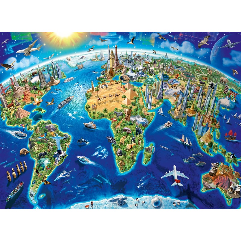 Ravensburger World Landmarks Map 200 Piece Xxl Jigsaw Puzzle Forkids - | Unique Piece Design | Anti-Glare Surface | Skill-Building, Fun Activity | Amazon Exclusive