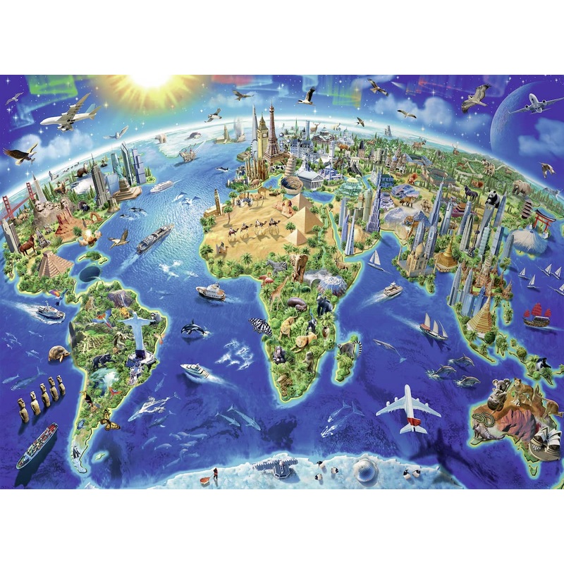 Ravensburger World Landmarks Map | 300-Piece Educational Jigsaw Puzzle For Kids | Unique Pieces | Fsc Certified Materials