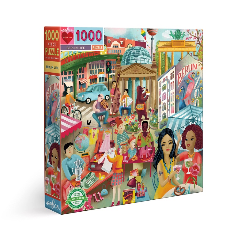 Eeboo: Piece And Love Berlin Life 1000 Piece Square Jigsaw Puzzle, Sturdy Puzzle Pieces, A Cooperative Activity With Friends And Family
