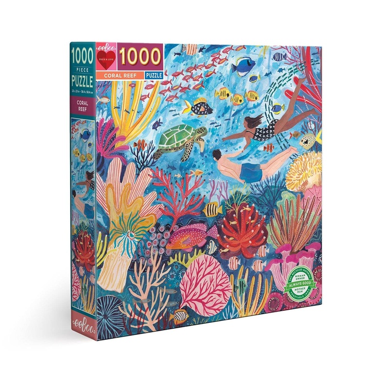 Eeboo: Piece And Love Coral Reef 1000 Piece Square Adult Jigsaw Puzzle, Puzzle For Adults And Families, Glossy, Sturdy Pieces And Minimal Puzzle Dust