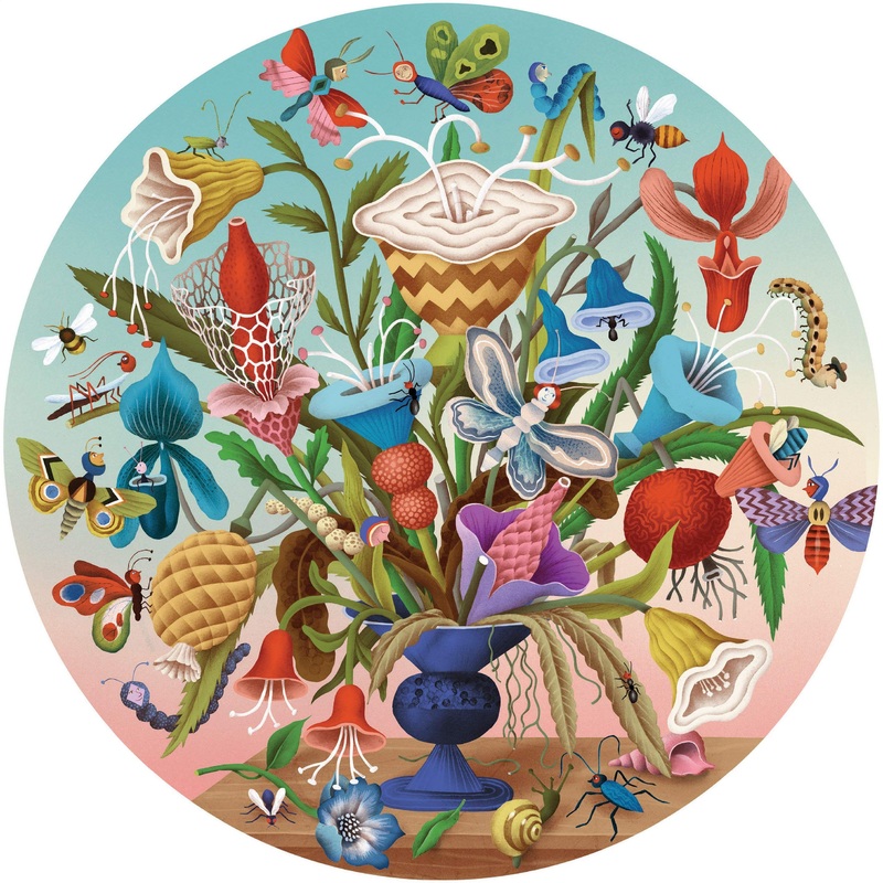 Eeboo: Piece And Love Crazy Bug Bouquet 500 Piece Round Jigsaw Puzzle, Jigsaw Puzzle For Adults And Families, Includes Glossy And Sturdy Pieces