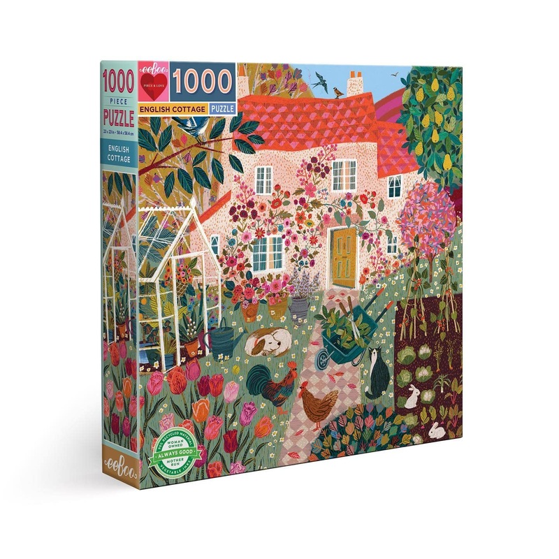 Eeboo: Piece And Love English Cottage 1000 Piece Square Jigsaw Puzzle, Glossy, Sturdy Puzzle Pieces, A Cooperative Activity With Friends And Family