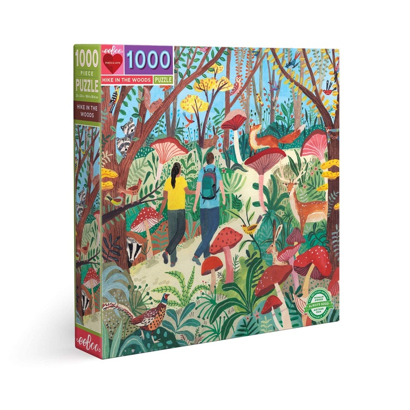 Eeboo: Piece And Love Hike In The Woods 1000 Piece Square Adult Jigsaw Puzzle, Puzzle For Adults And Families, Glossy, Sturdy Pieces And Minimal Puzzle Dust