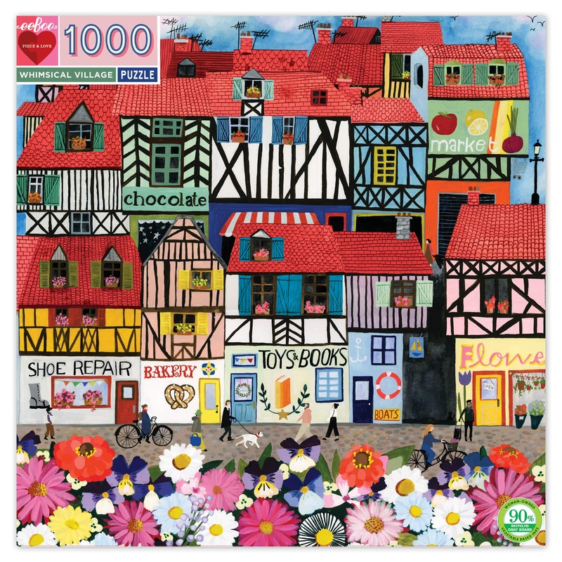 Eeboo: Piece And Love Whimsical Village 1000-Piece Square Adult Jigsaw Puzzle, Jigsaw Puzzle For Adults And Families, Includes Glossy, Sturdy Pieces And Minimal Puzzle Dust