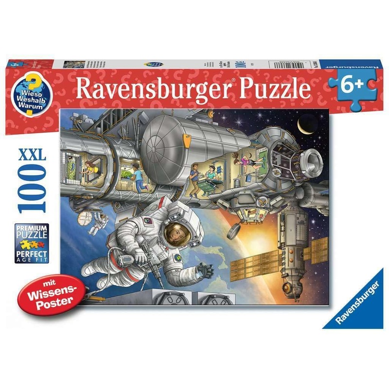 Ravensburger Children'S Puzzle 13366 - At The Space Station - Wieso? Weshalb? Warum? Puzzle 100 Pieces Xxl + Knowledge Poster For Space Fans From 6 Years