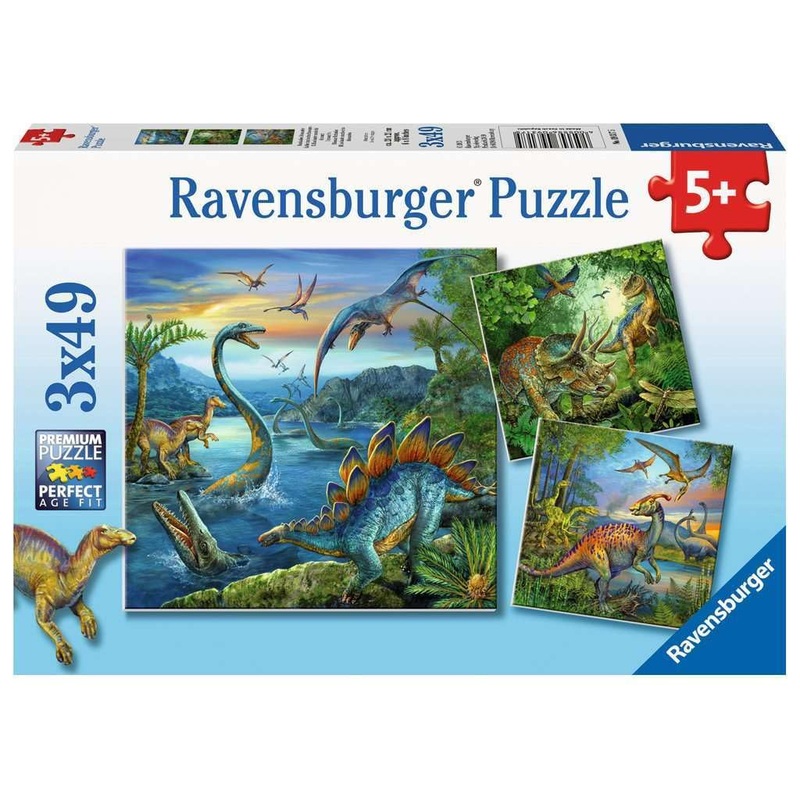 Ravensburger Dinosaur Fascination 3 X 49 Piece Jigsaw Puzzle Set - 09317 - Every Piece Is Unique, Pieces Fit Together Perfectly