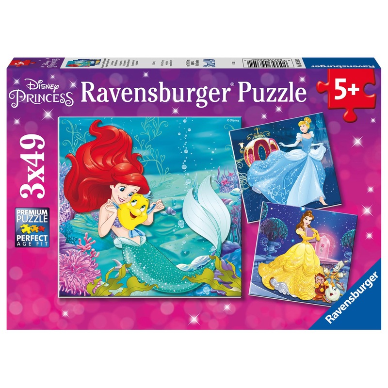 Ravensburger Disney Princesses Puzzle Set | 3 X 49-Piece Jigsaw Puzzles | Unique Piece Design | Fosters Brain Development In Kids | Fsc Certified Materials