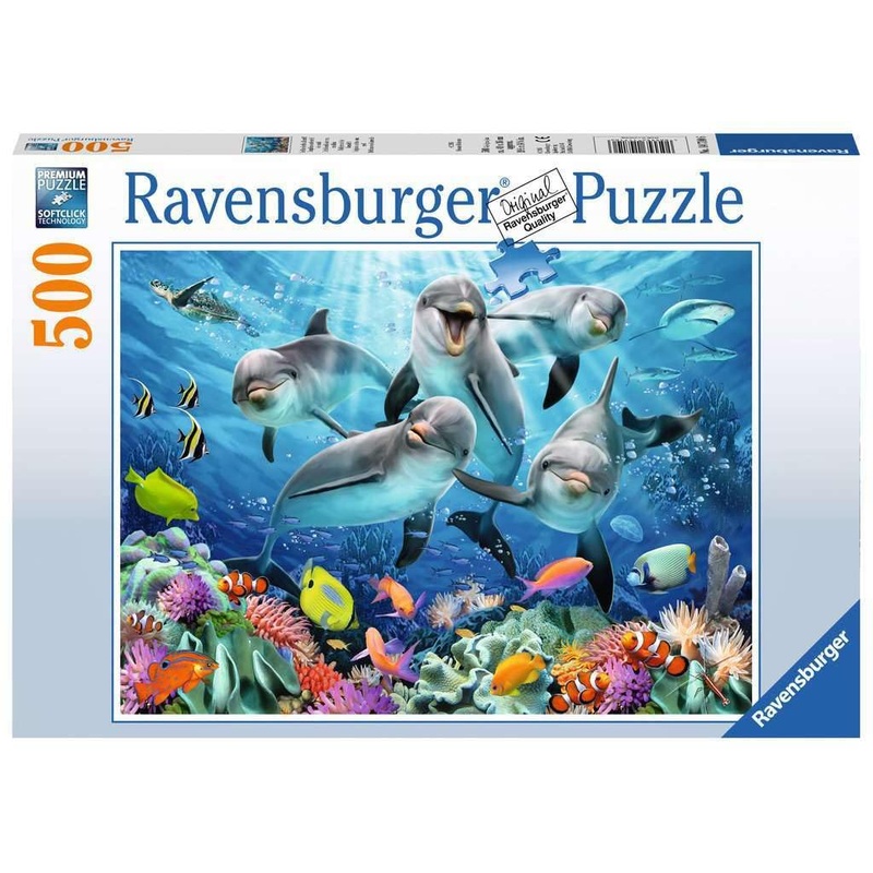 Ravensburger Dolphins In The Coral Reef 500 Piece Jigsaw Puzzle For Adults - 14710 - Every Piece Is Unique, Softclick Technology Means Pieces Fit Together Perfectly