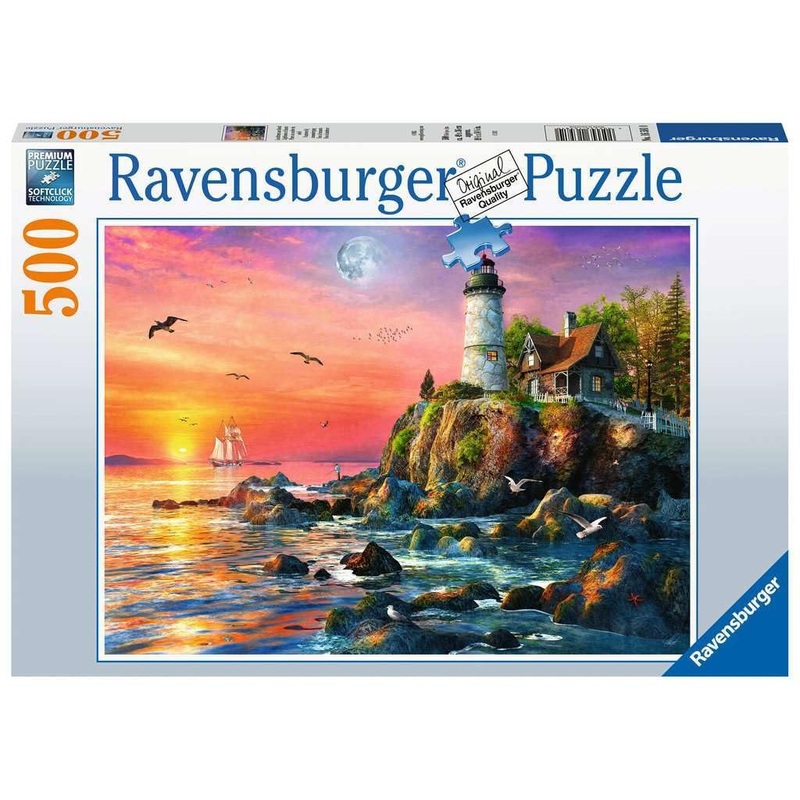 Ravensburger Lighthouse At Sunset - 500 Piece Jigsaw Puzzle For All Ages | Unique Softclick Technology | Vibrant Artistry | Made With Environmentally Conscious Practices
