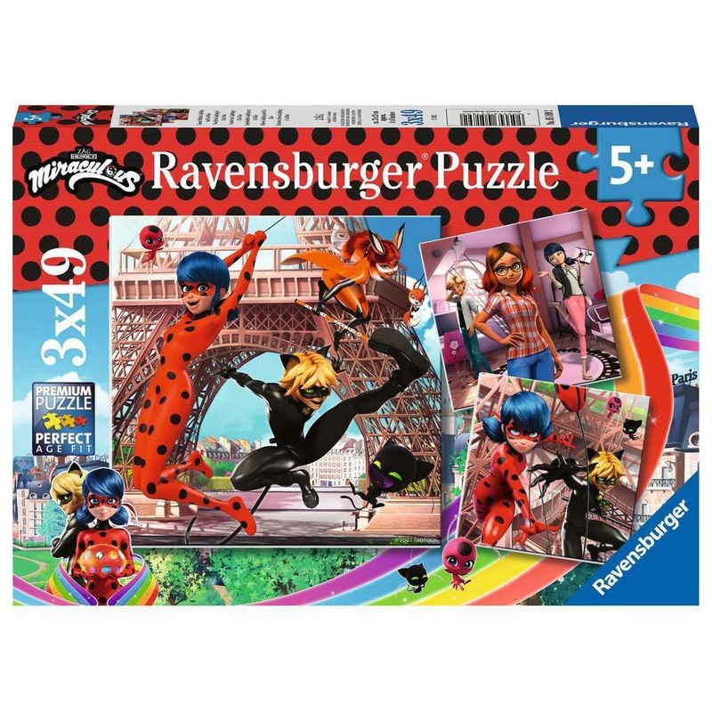 Ravensburger Miraculous: Tales Of Ladybug & Cat Noir 3 X 49 Piece Jigsaw Puzzles For Kids Age 5 Years Up