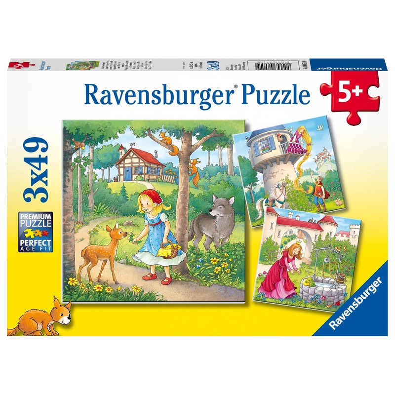Ravensburger Rapunzel, Red Riding Hood, And The Frog King Puzzle Set | 3 X 49-Piece Jigsaw Puzzles | Unique Piece Design | Fosters Brain Development In Kids | Fsc Certified Materials