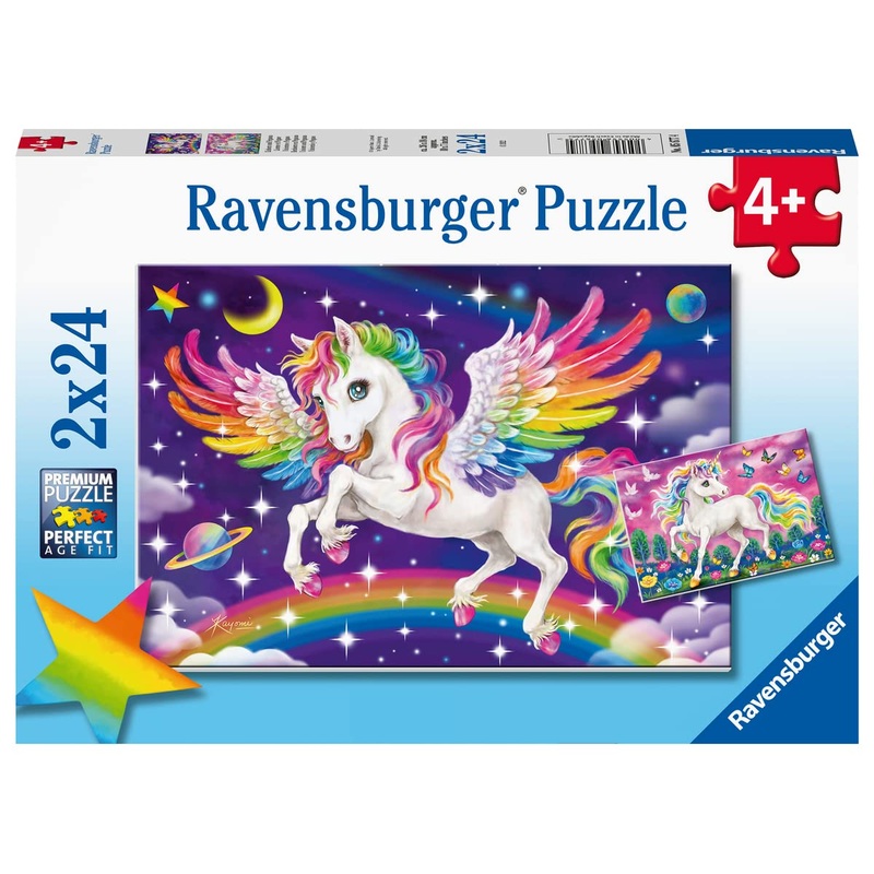 Ravensburger Unicorn And Pegasus Jigsaw Puzzle Set For Kids - 2 X 24 Pieces | Easy-To-Hold Pieces | Engaging Design | Fosters Cognitive Development | Fsc Certified - 05677