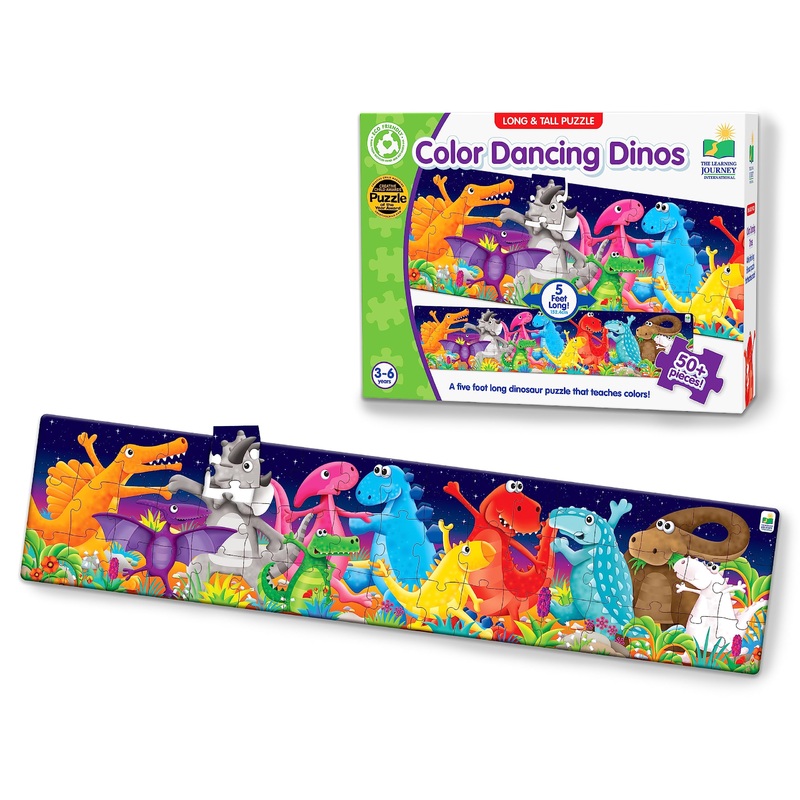 The Learning Journey Long & Tall Puzzle - Color Dancing Dinosaurs - 51 Piece, 5-Foot-Long Preschool Puzzle - Educational Gifts For Boys & Girls Ages 3 & Up, Multi (423929)