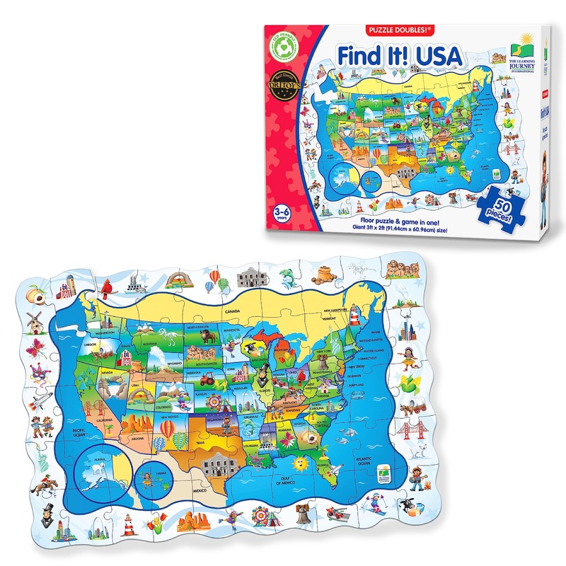 The Learning Journey Puzzle Doubles - Find It! Usa - 50 Piece Puzzle - Toddler Toys & Gifts For Boys & Girls Ages 3 And Up - Award Winning Puzzle (Model: 697368)