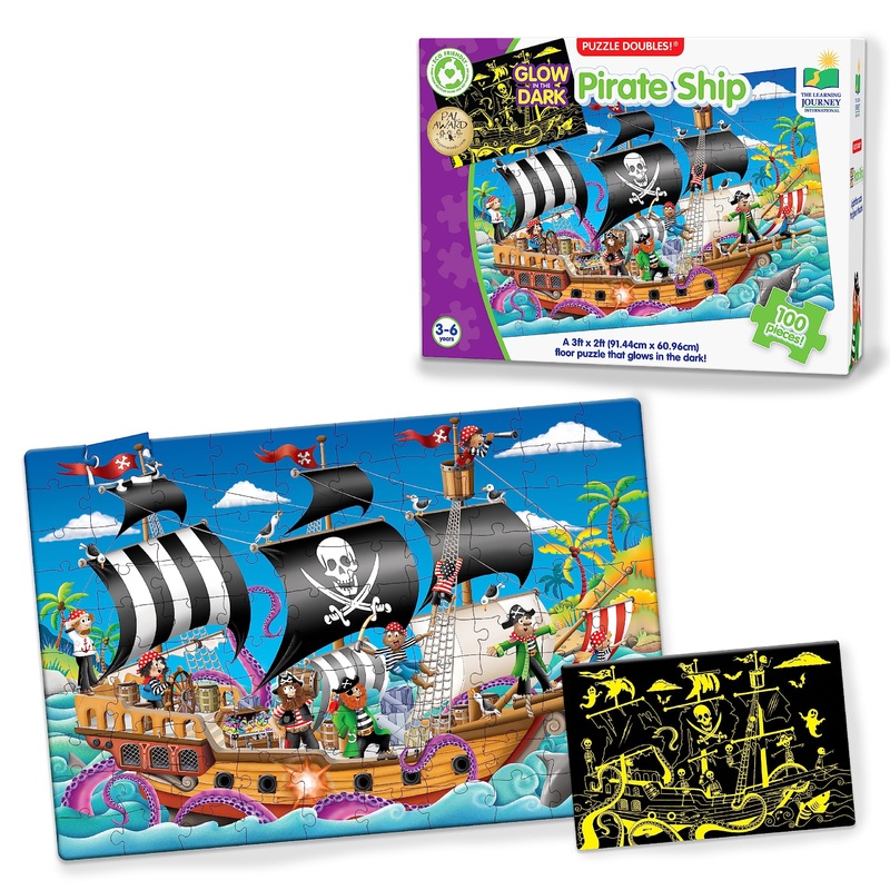 The Learning Journey Puzzle Doubles Glow In The Dark - Pirate Ship - 100 Piece Glow In The Dark Preschool Puzzle (3' X 2') - Educational Gifts For Boys & Girls Ages 3 & Up, Multi (113851)