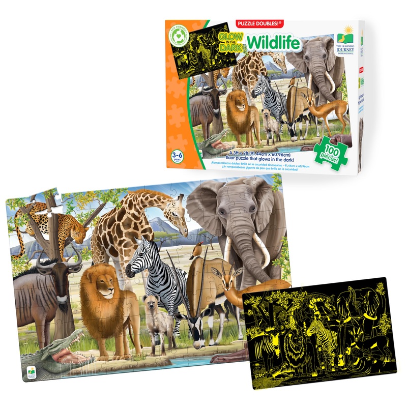 The Learning Journey Puzzle Doubles Glow In The Dark - Wildlife - 100 Piece Puzzles, Glow In The Dark Puzzle For Kids Puzzles Ages 4-8, Award Winning Educational Toys