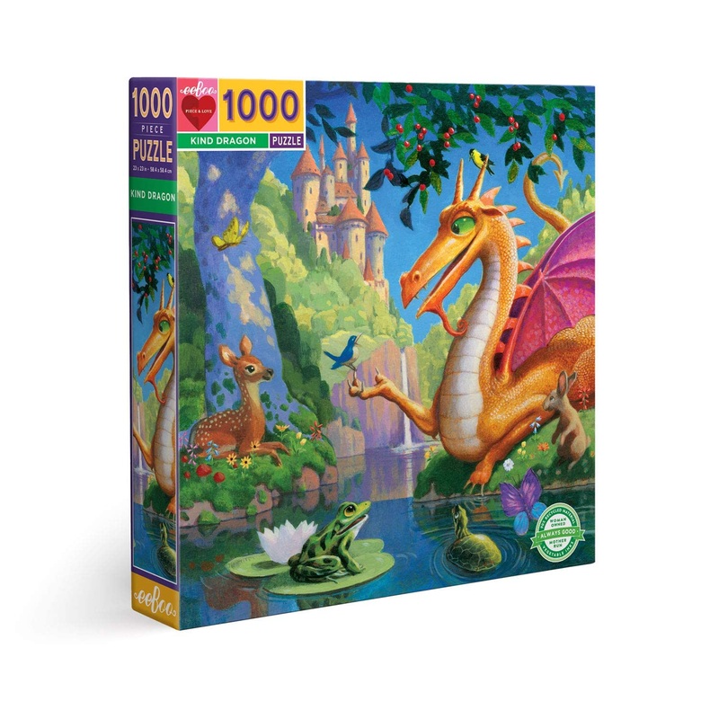 Eeboo: Piece And Love Kind Dragon 1000-Piece Square Adult Jigsaw Puzzle, Jigsaw Puzzle For Adults And Families, Includes Glossy, Sturdy Pieces And Minimal Puzzle Dust