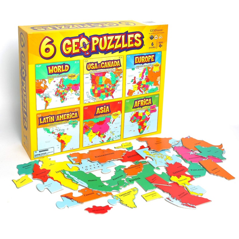 Geotoys Geopuzzle, Country-Shaped Jigsaw Puzzles Set Of 6 In One Box, Geography Puzzle, Map Puzzle, Jigsaw Puzzles For Kids Ages 6-9 Years Old