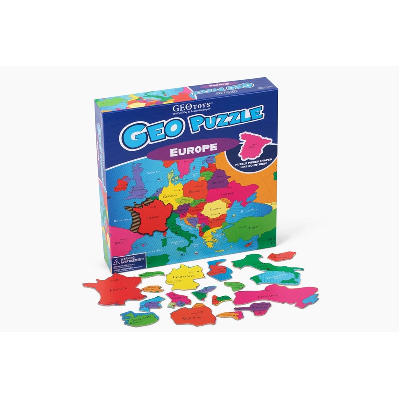 Geotoys Geopuzzle, Europe Shaped Jigsaw Puzzles, 58 Pc Geography Puzzle, Geography Game & Map Puzzle, Jigsaw Puzzles For Kids Ages 6-9 Years Old