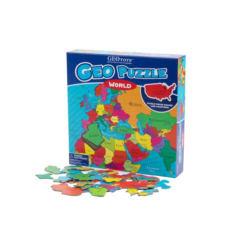 Geotoys Geopuzzle, World Shaped Jigsaw Puzzles, 68 Pc Geography Puzzle, Geography Game & Map Puzzle, Jigsaw Puzzles For Kids Ages 6-9 Years Old