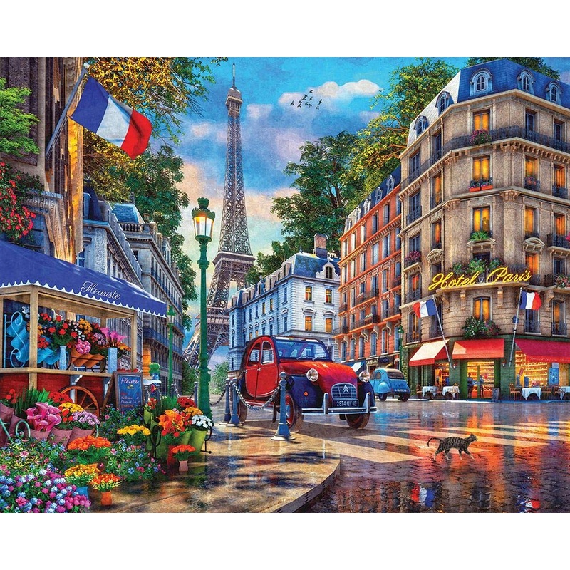 Majestic By Springbok 1000 Piece Jigsaw Puzzle Paris Street Life - Made In Usa - Compact Box