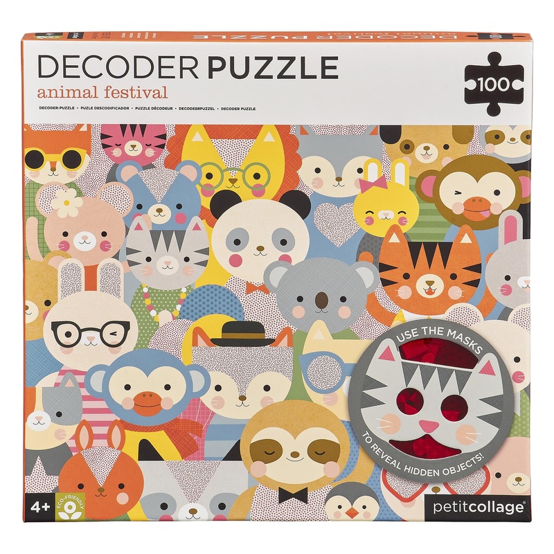 Petit Collage Animal Festival Decoder ChildrenS Puzzle, 100-Pieces  Jigsaw Puzzle For Kids  Includes Glasses To Uncover Hidden Objects  Animal Puzzle For Ages 4+, Makes A Great Gift Idea