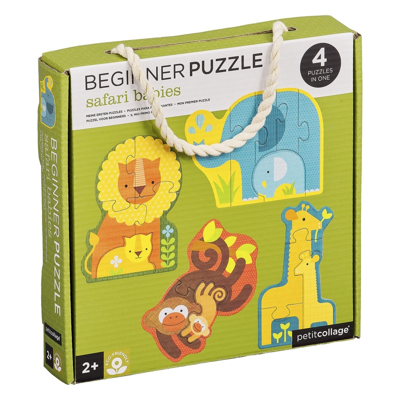 Petit Collage Beginner Puzzle For Kids, Safari Babies  Includes 4 Mini Puzzles (3-5 Pieces Each)  Cute Animal Puzzles For Ages 2+  Makes A Great Gift Idea