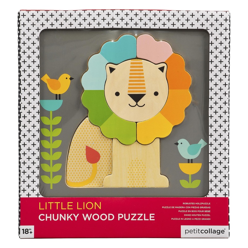 Petit Collage Little Lion Chunky Wooden Puzzle For Kids  Includes 5 Chunky Wooden Pieces  Cute Animal Puzzle For Ages 18+ Months  Makes A Great Gift Idea