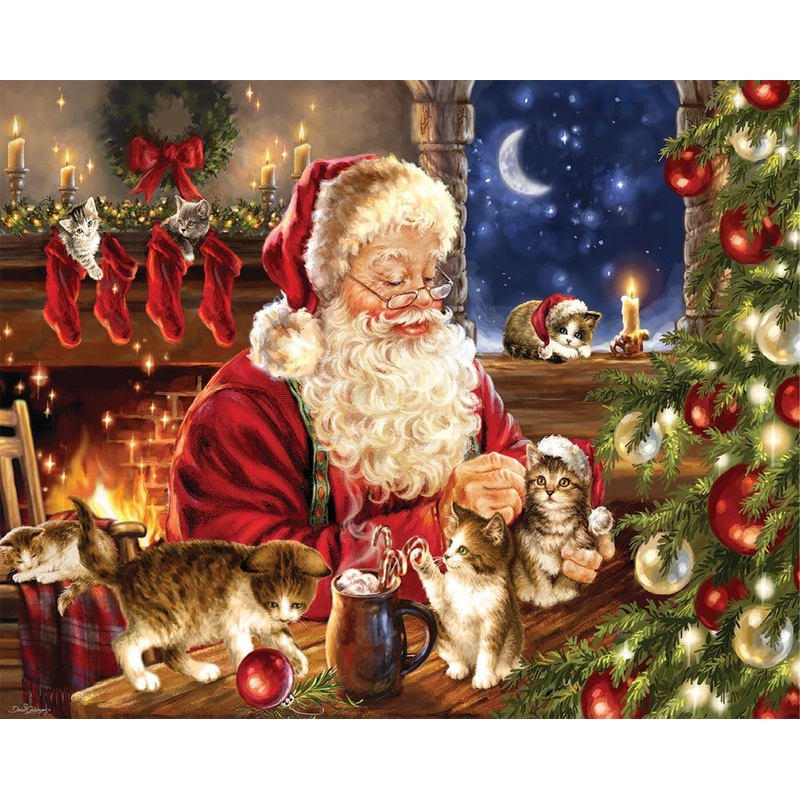 Springbok Christmas Kittens 1000 Piece Jigsaw Puzzle For Adults And Kids Features Santa Clause Playing With Adorable Kittens