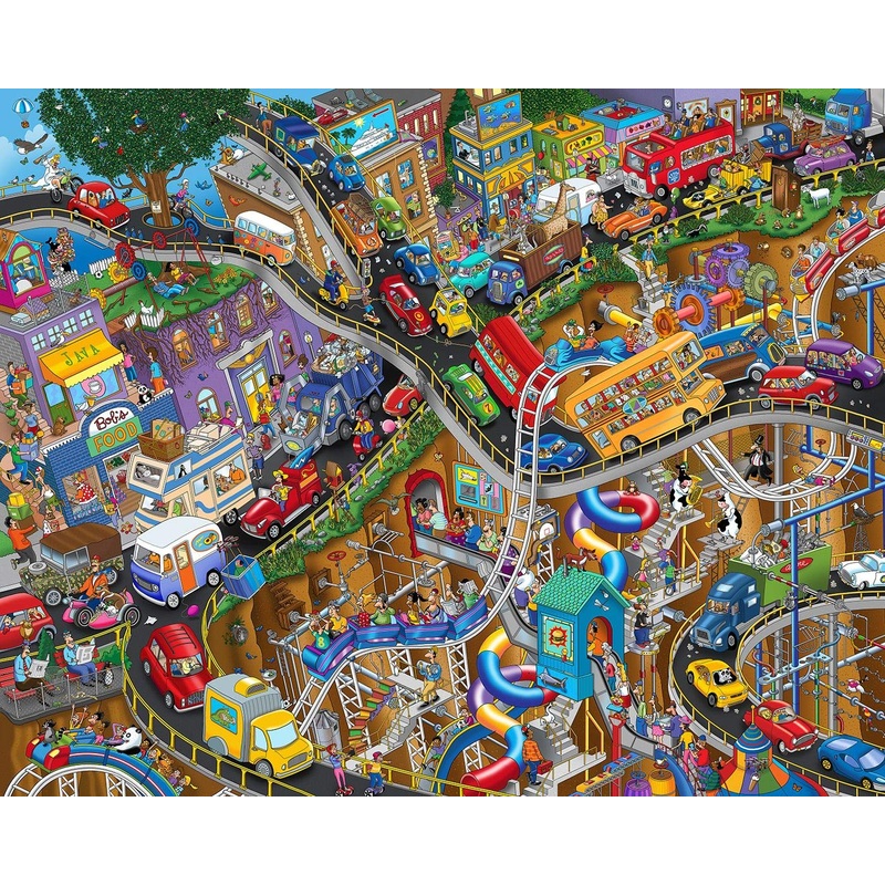 Springbok - Getting Away - 1000 Piece Jigsaw Puzzle- Cartoon Illustration Of Transportation To Challenge Your Brain