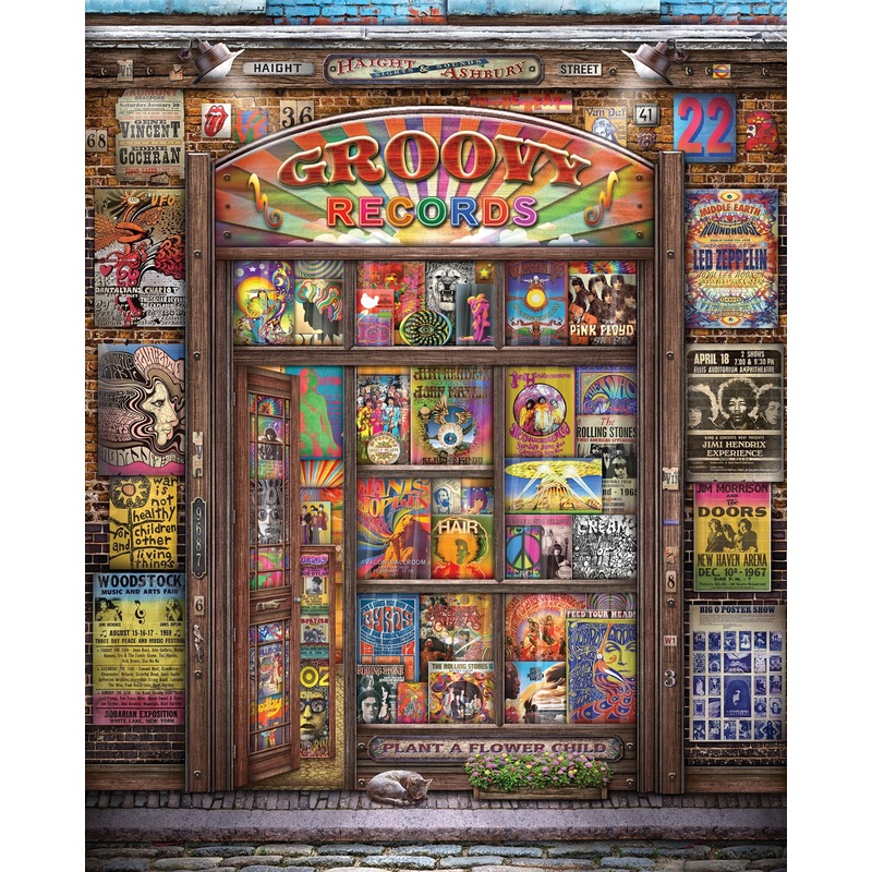 Springbok Groovy Records 1000 Piece Jigsaw Puzzle For Adults Features A Colorful Illustration Of A Classic Record Store