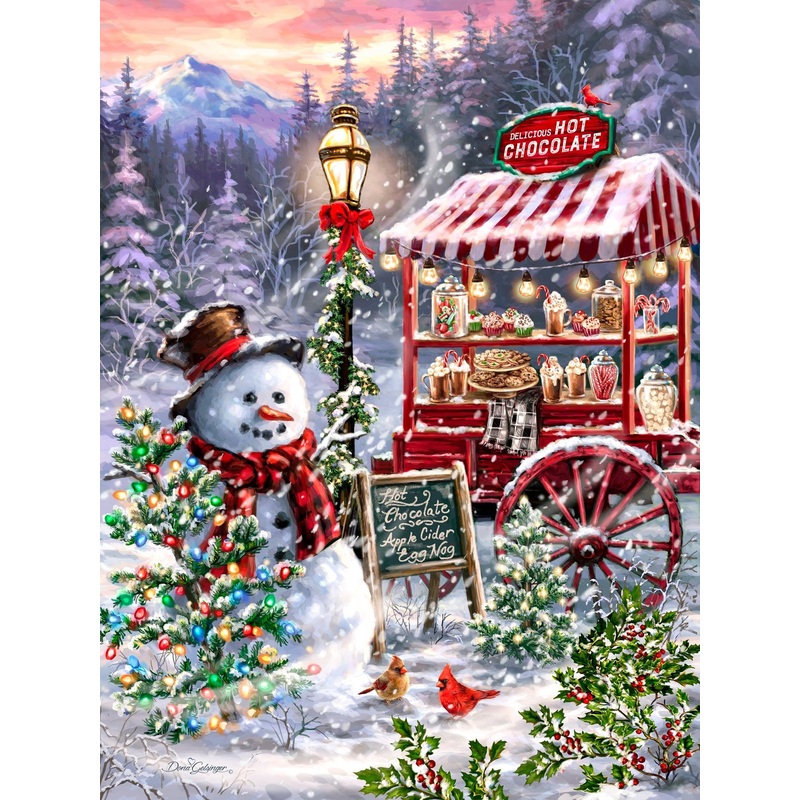 Springbok - Hot Chocolate Stand - 1000 Piece Jigsaw Puzzle- Join Our Snowman For Hot Chocolate And Treats This Holiday Season