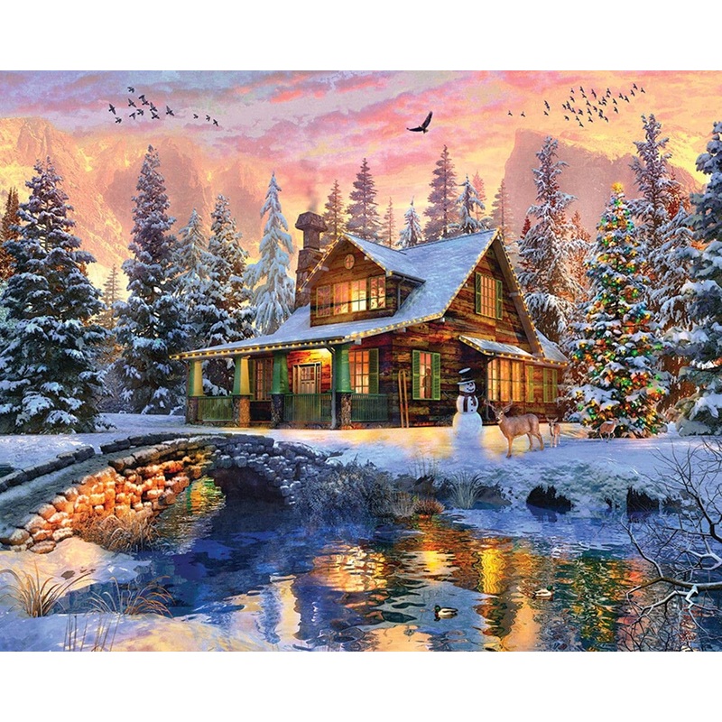 Springbok - Rocky Mountain Christmas - 1000 Piece Jigsaw Puzzle- Cabin In The Woods Nestled In The Mountains