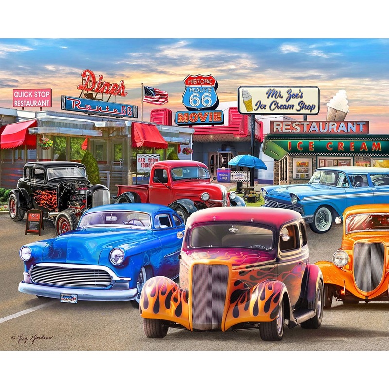 Springbok'S Classic Car Show 1000 Piece Puzzle For Adults Showcases Hot Rods And Classic Cars In All Their Colorful Glory. - Made In The Usa