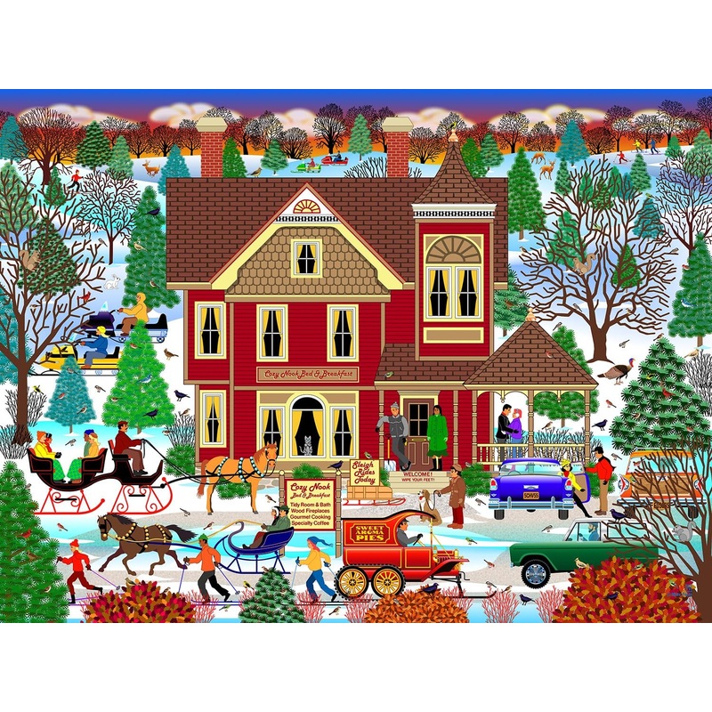 Springbok'S Winter Bed And Breakfast 500 Piece Jigsaw Puzzle By Artist Mark Frost Features A Classic Image Of Winter Travels