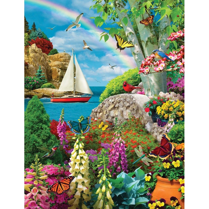 Springbok Stairway To Serenity 500 Piece Jigsaw Puzzle For Adults By Arist Alan Giana - Colorful Garden By The Ocean - Finished Size 23.5' X 18'