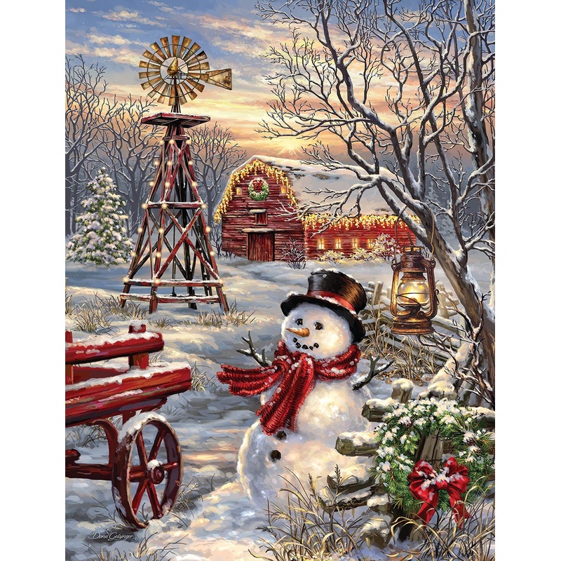 Springbok Winter Windmill 500 Piece Jigsaw Puzzle For Adults Featuring Snowman And Red Barn Winter Scene - Made In The Usa With Interlocking Pieces That Snap Perfectly In Place
