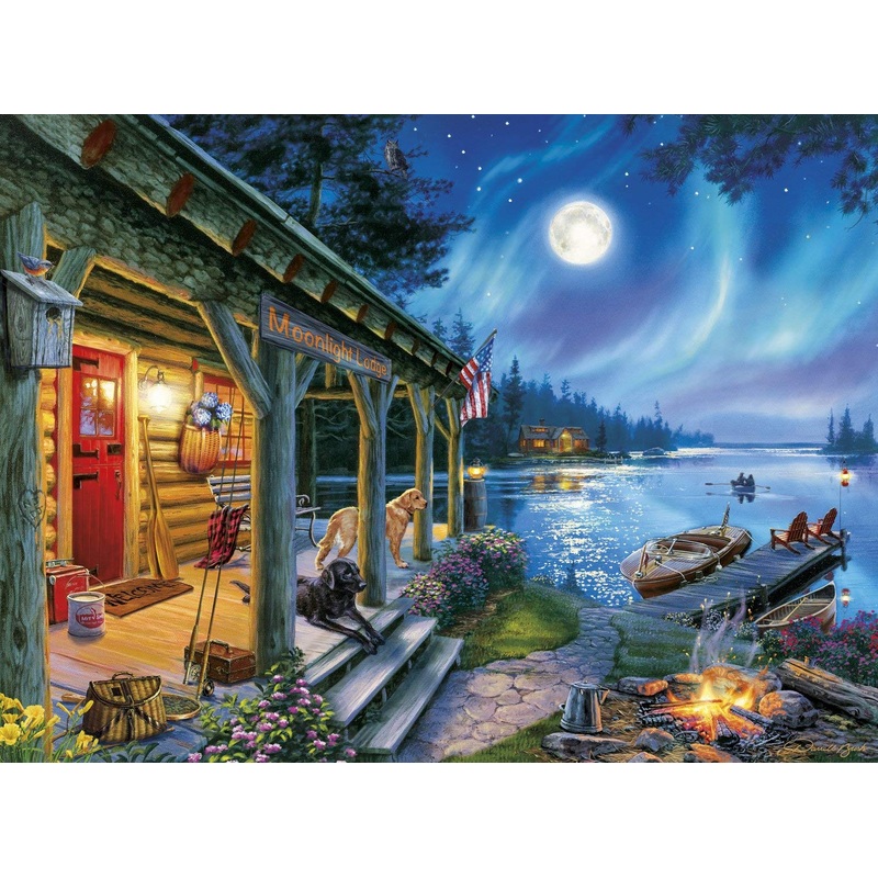 Buffalo Games - Darrell Bush - Moonlight Lodge - 1000 Piece Jigsaw Puzzle , Blue