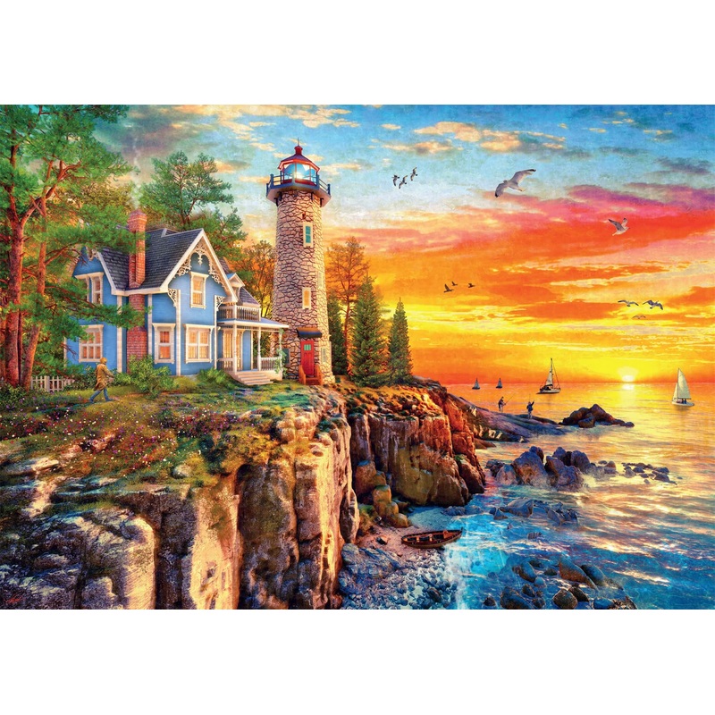 Buffalo Games - Dominic Davison - Rocky Cliff Lighthouse - 300 Piece Jigsaw Puzzle For Families Challenging Puzzle Perfect For Game Nights