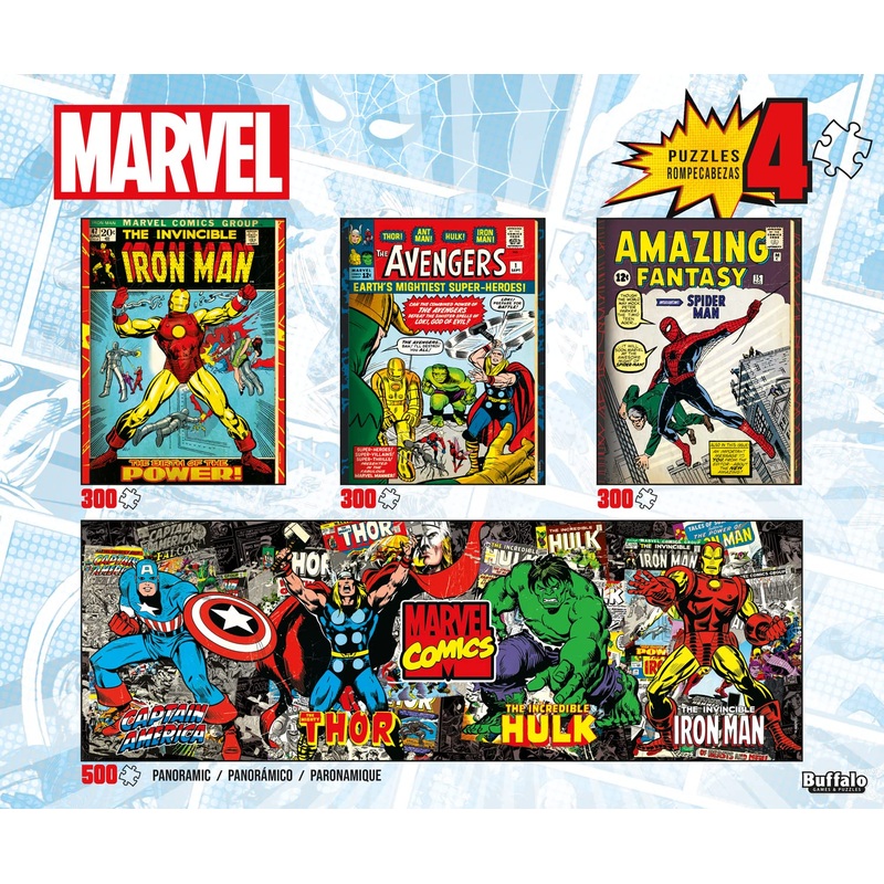 Buffalo Games - Marvel - 4 X 1 Multipack - Comics - Multi Piece Jigsaw Puzzle For Adults -Challenging Puzzle Perfect For Game Nights - Finished Size Varies