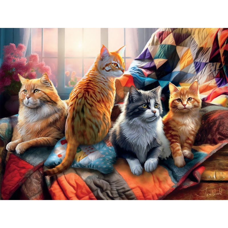 Buffalo Games - Tom Wood - Cats And Quilts - 750 Piece Jigsaw Puzzle For Adults -Challenging Puzzle Perfect For Game Nights - Finished Size Is 24.00 X 18.00