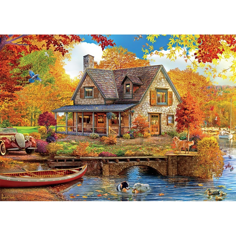 Buffalo Games - Angelo Bonito - Autumn Lake House - 500 Piece Jigsaw Puzzle For Adults -Challenging Puzzle Perfect For Game Nights - Finished Size Is 21.25 X 15.00