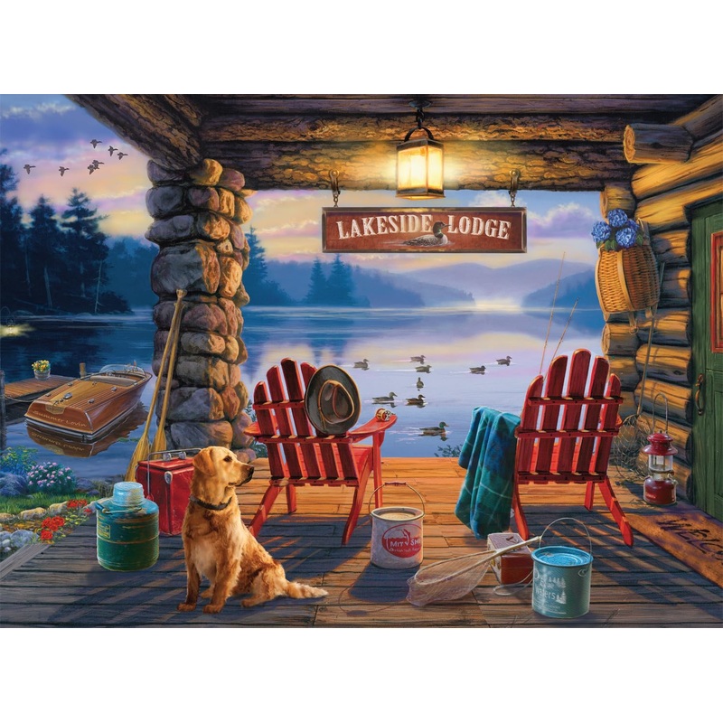 Buffalo Games - Darrell Bush - Lakeside Lodge Twilight - 1000 Piece Jigsaw Puzzle For Adults Challenging Puzzle Perfect For Game Nights - Finished Puzzle Size Is 26.75 X 19.75