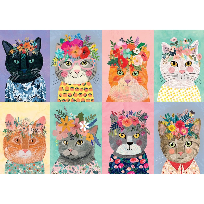 Buffalo Games - Mia Charro - Colorful Cat Crowns - 500 Piece Jigsaw Puzzle For Adults -Challenging Puzzle Perfect For Game Nights - Finished Size Is 21.25 X 15.00